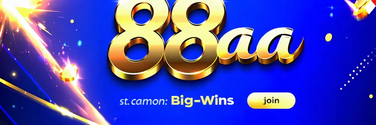 Hình ảnh banner mời gọi người chơi tham gia 88AA, với các yếu tố giải trí và chiến thắng, màu sắc chủ đạo xanh đậm và vàng kim.